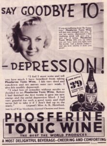 Vintage ad circa early 20th Century advertising wonic wine for treatment of depression.